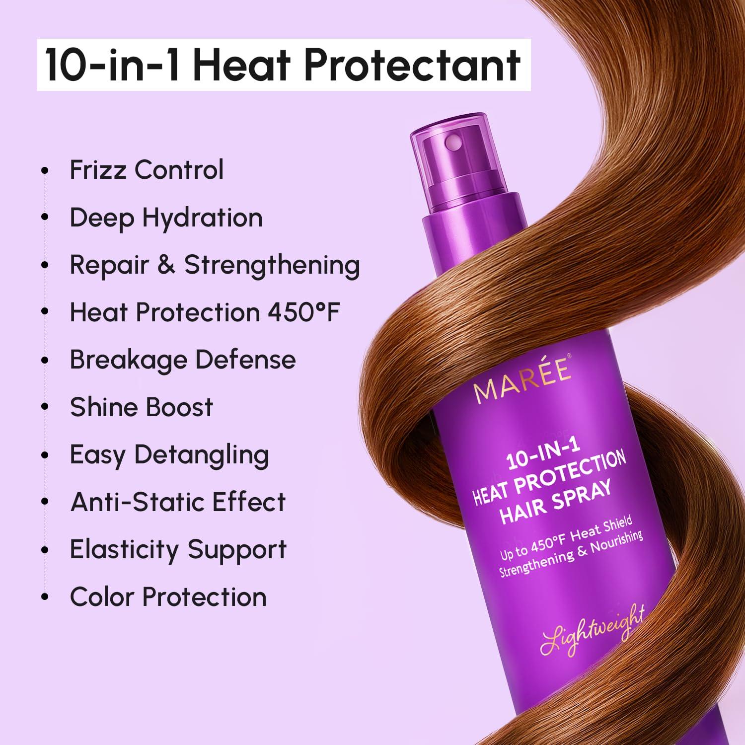 imageMAREE 10in1 Heat Protection Spray for Hair Heat Protectant for Hair with Keratin Collagen amp Argan Oil Frizz Control Hair Spray Women Care Product Anti Frizz Protector de Calor para el CabelloHeat Hair Spray