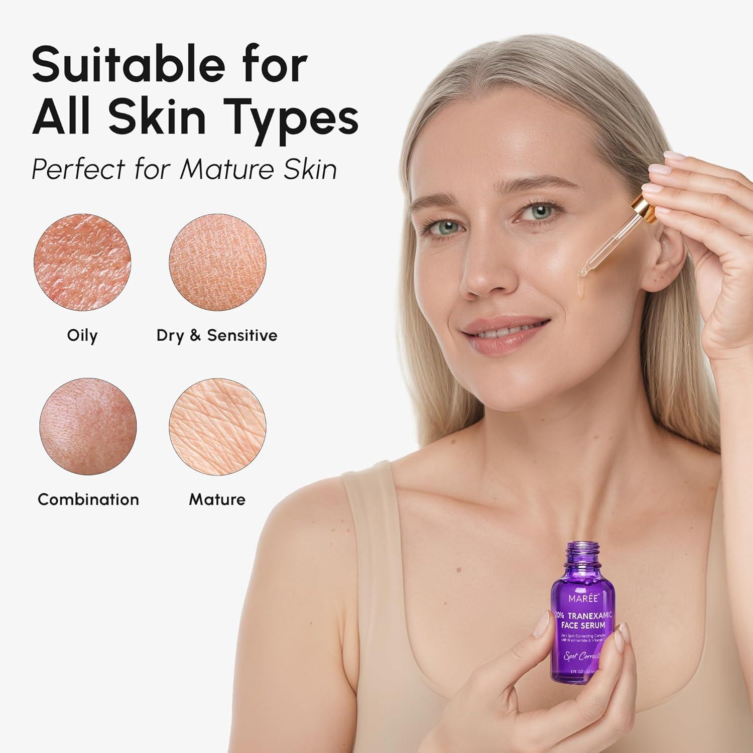 imageMAREE 20 Tranexamic Acid Serum Complex with Niacinamide amp Vitamin C Serum for Face amp Body Dark Spot Corrector Age Spots Hyperpigmentation Care Remover Brightening Acido Tranexamico para ManchasTranexamic Acid Face Serum