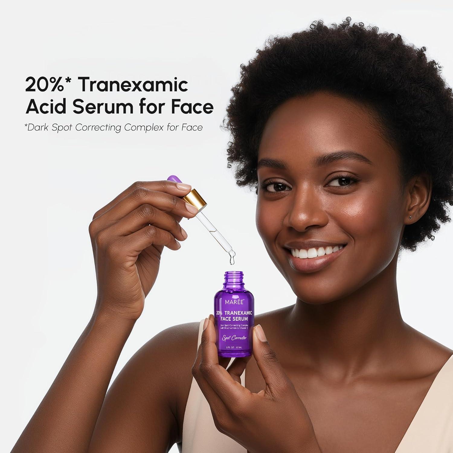 imageMAREE 20 Tranexamic Acid Serum Complex with Niacinamide amp Vitamin C Serum for Face amp Body Dark Spot Corrector Age Spots Hyperpigmentation Care Remover Brightening Acido Tranexamico para ManchasTranexamic Acid Face Serum
