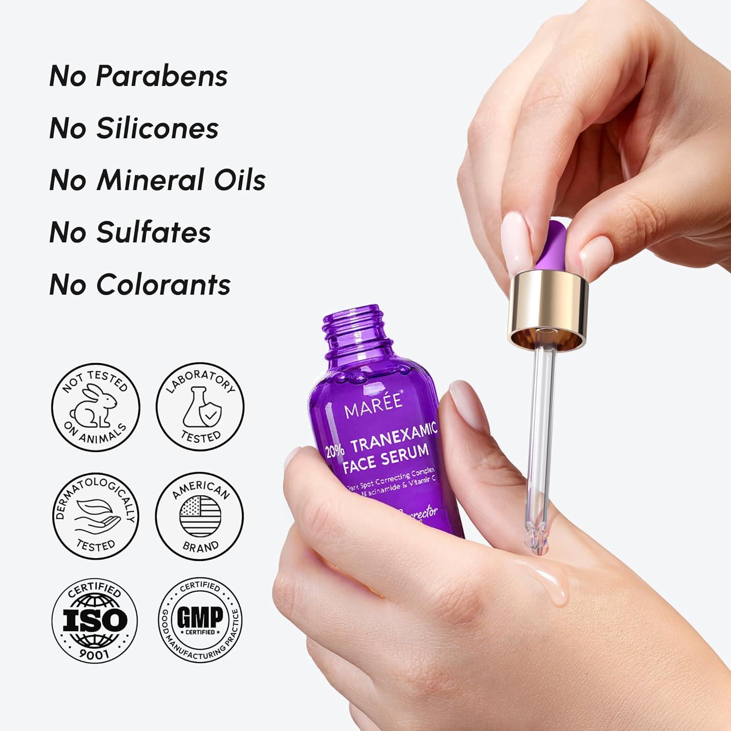 imageMAREE 20 Tranexamic Acid Serum Complex with Niacinamide amp Vitamin C Serum for Face amp Body Dark Spot Corrector Age Spots Hyperpigmentation Care Remover Brightening Acido Tranexamico para ManchasTranexamic Acid Face Serum