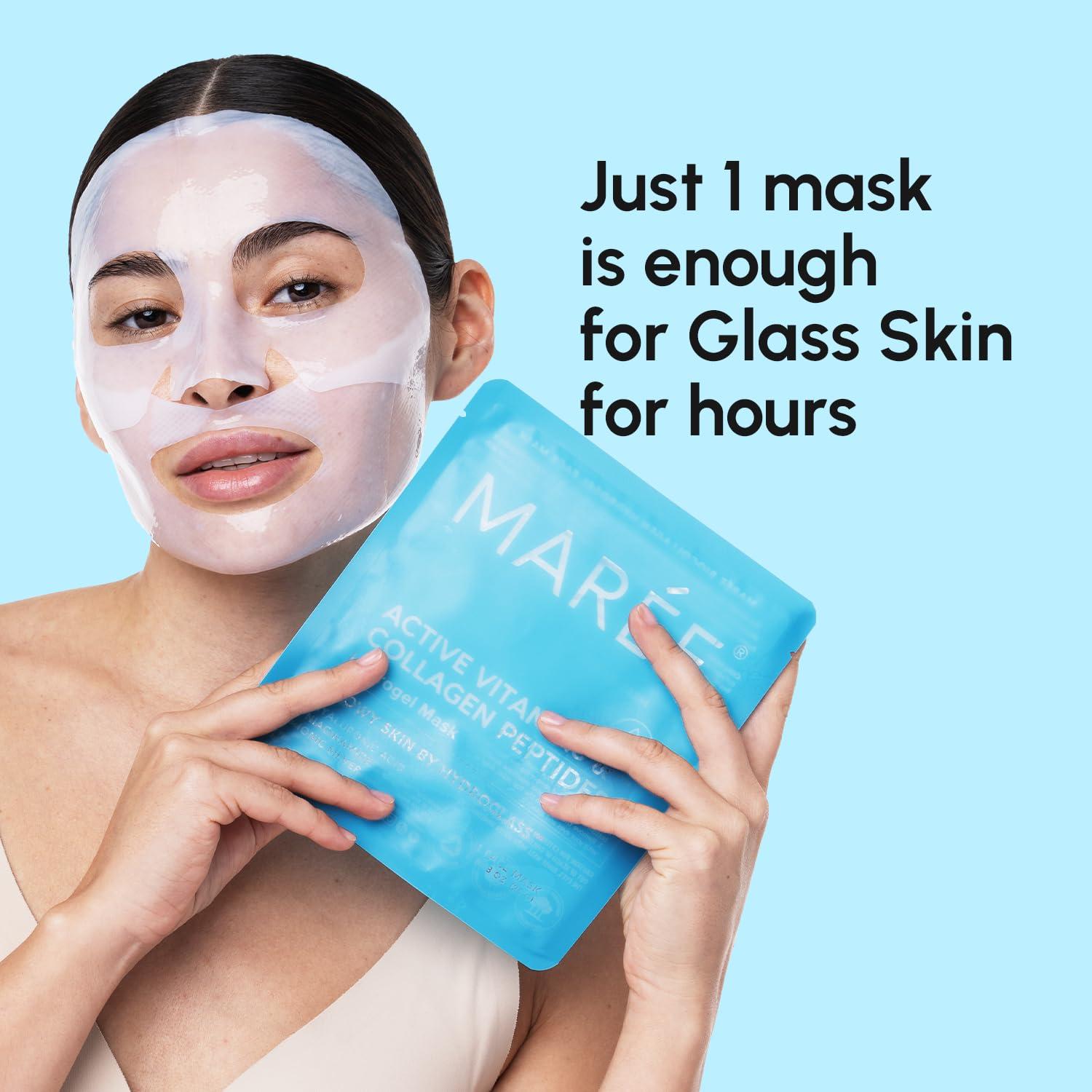 imageMAREE Collagen Facial Mask with Hyaluronic Acid Sheet Face Mask Skincare Centella Asiatica Green amp Red Algae Extract Hydrating Facemask For Women Skin Care Mascarillas Para La Cara 6 CountWhite
