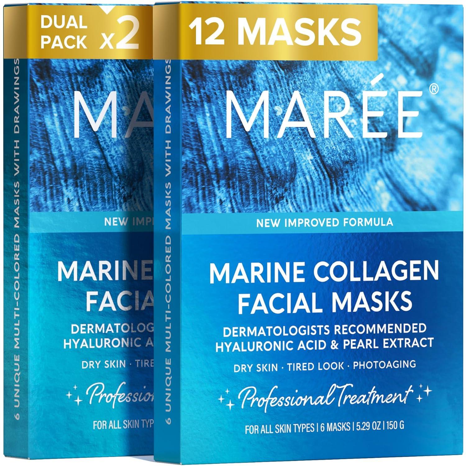 imageMAREE Collagen Facial Mask with Hyaluronic Acid Sheet Face Mask Skincare Centella Asiatica Green amp Red Algae Extract Hydrating Facemask For Women Skin Care Mascarillas Para La Cara 6 CountMulticolor