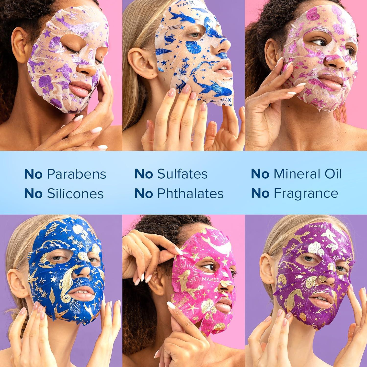 imageMAREE Collagen Facial Mask with Hyaluronic Acid Sheet Face Mask Skincare Centella Asiatica Green amp Red Algae Extract Hydrating Facemask For Women Skin Care Mascarillas Para La Cara 6 CountMulticolor
