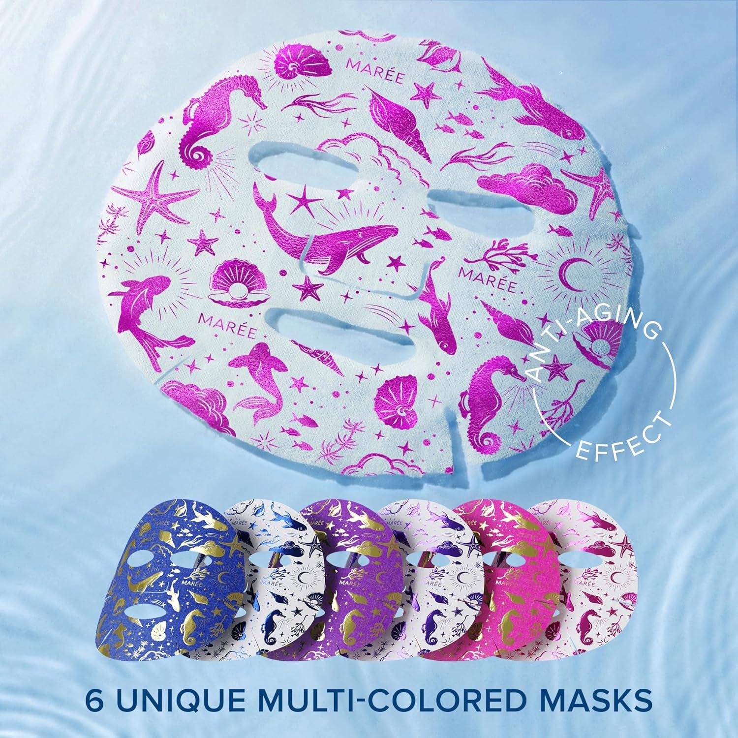 imageMAREE Collagen Facial Mask with Hyaluronic Acid Sheet Face Mask Skincare Centella Asiatica Green amp Red Algae Extract Hydrating Facemask For Women Skin Care Mascarillas Para La Cara 6 CountMulticolor