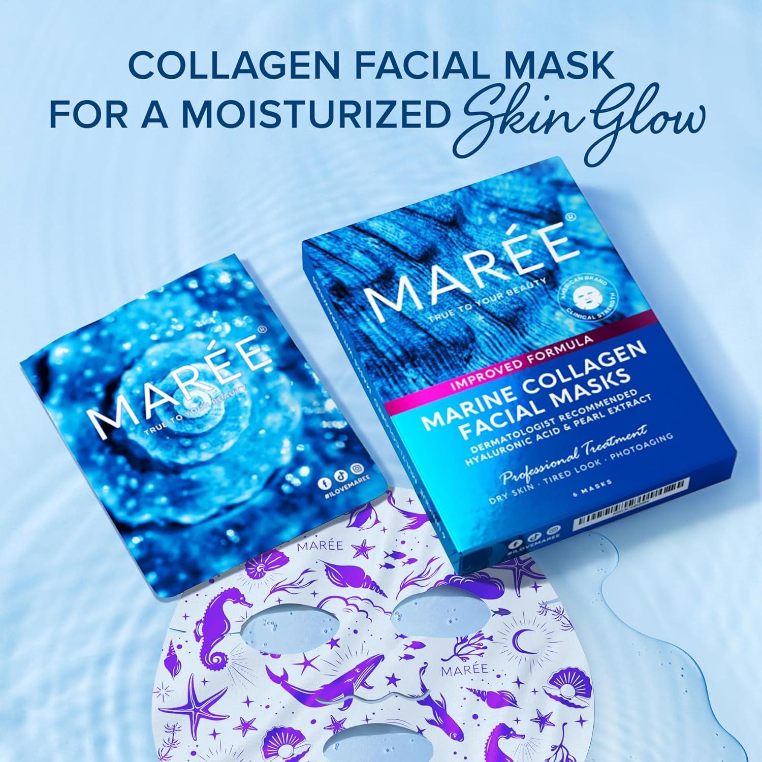 imageMAREE Collagen Facial Mask with Hyaluronic Acid Sheet Face Mask Skincare Centella Asiatica Green amp Red Algae Extract Hydrating Facemask For Women Skin Care Mascarillas Para La Cara 6 CountMulticolor