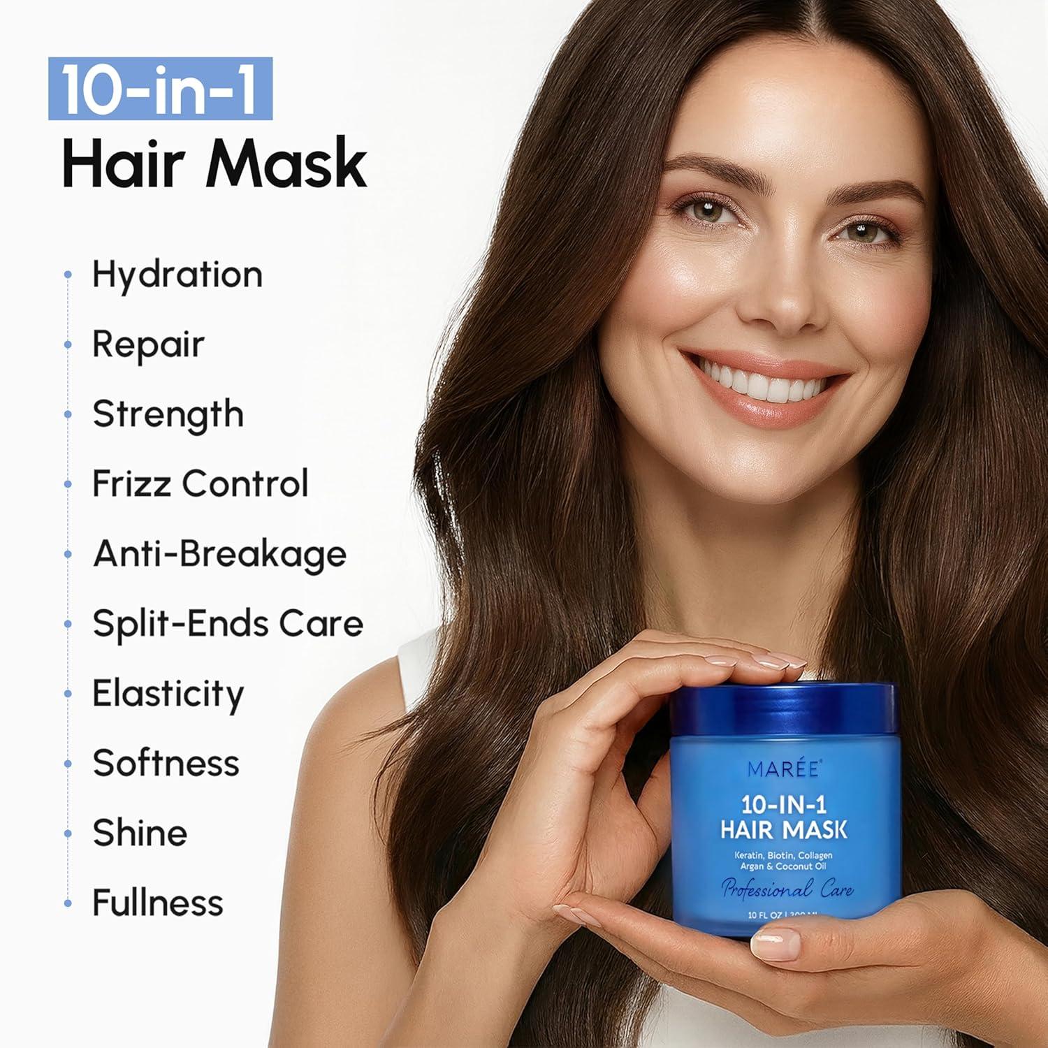 imageMAREE Deep Conditioning LeaveIn Hair Mask for Damaged Hair Keratin Hair Treatment with Biotin Natural Oils amp Vitamins LeaveIn Conditioner for Repair and Hydration Mascarilla Para Cabello10in1