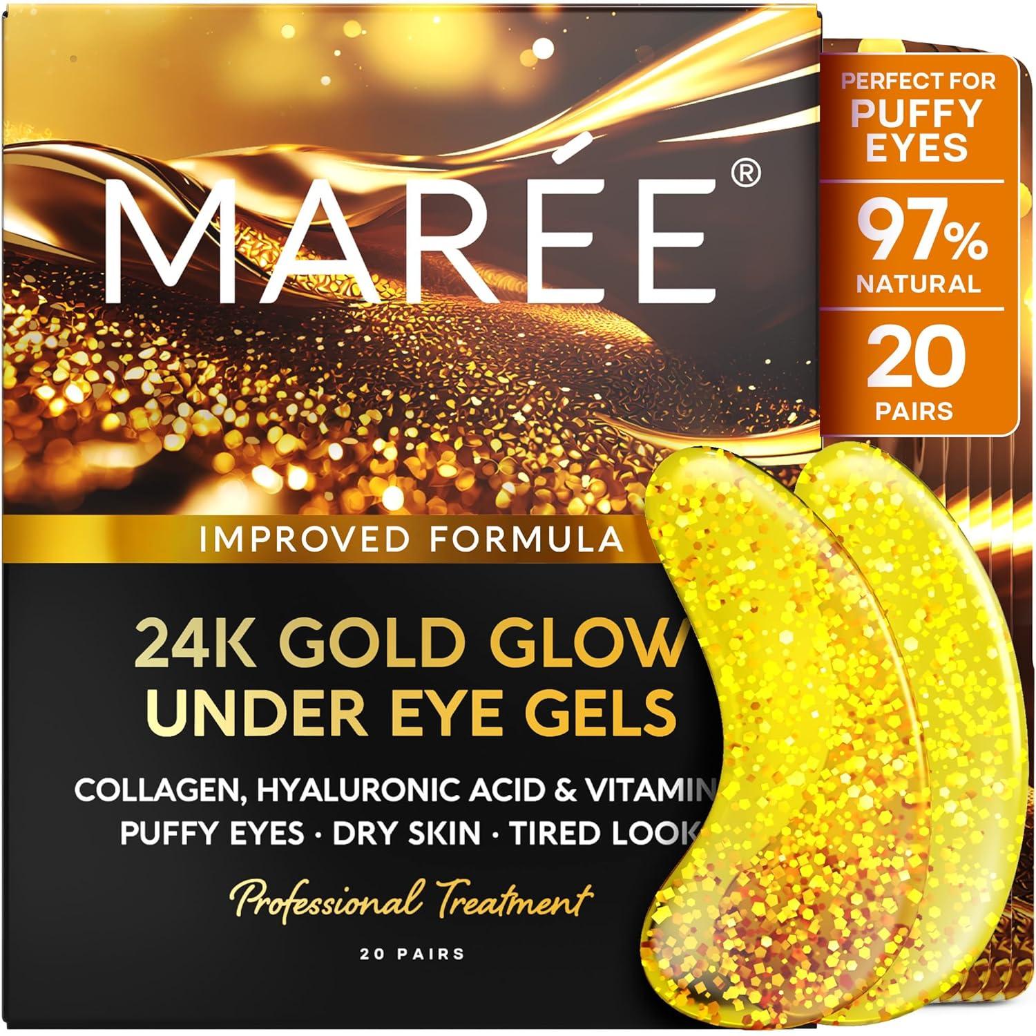 imageMAREE Eye Gels Cooling Pads Under Eye Patches for Puffy Eyes and Dark Circles with Collagen amp Hyaluronic Acid Anti Wrinkles Under Eye Masks Skincare Treatment for Puffiness Parches Para OjerasGold