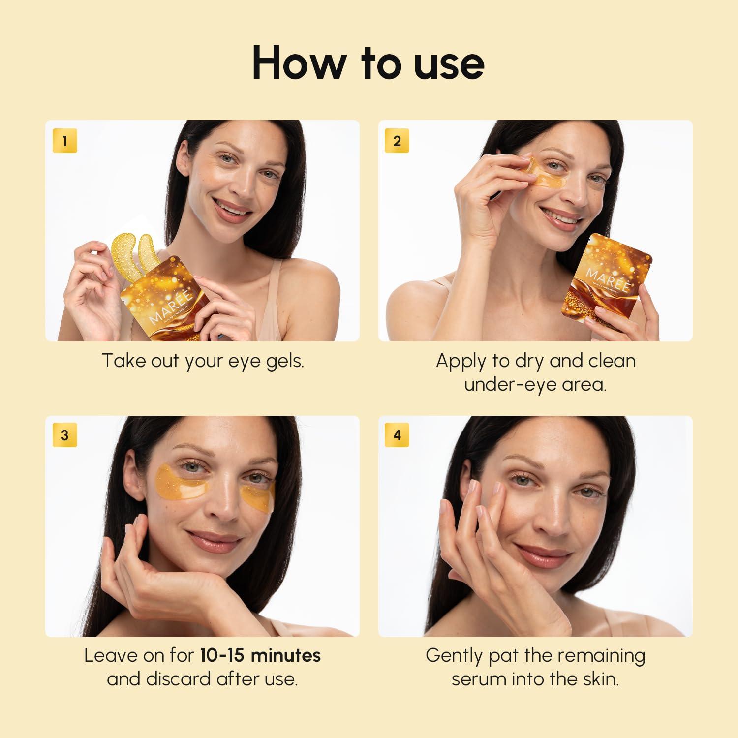 imageMAREE Eye Gels Cooling Pads Under Eye Patches for Puffy Eyes and Dark Circles with Collagen amp Hyaluronic Acid Anti Wrinkles Under Eye Masks Skincare Treatment for Puffiness Parches Para OjerasGold