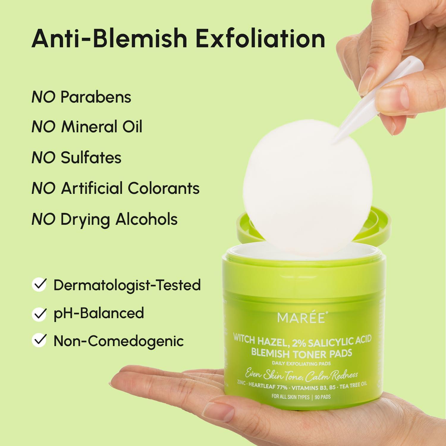 imageMAREE Glycolic Acid Pads Toner Pads for Face Cleansing Exfoliating Pad with Tea Tree Oil Salicylic Acid amp Vitamins E B3 B5 Acne Clearing Skin Pore Resurfacing amp Radiance Device 50 CountBlemish Toner Pads