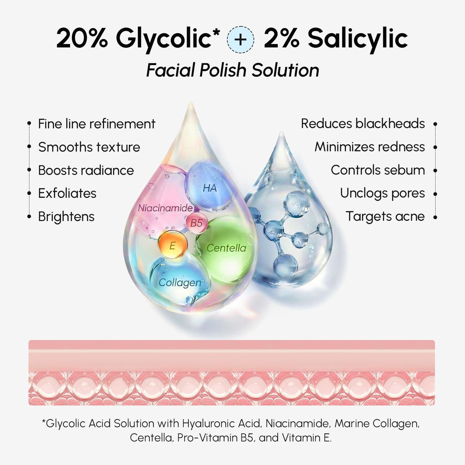 imageMAREE Glycolic Acid Pads Toner Pads for Face Cleansing Exfoliating Pad with Tea Tree Oil Salicylic Acid amp Vitamins E B3 B5 Acne Clearing Skin Pore Resurfacing amp Radiance Device 50 CountGlycolic Salicylic Pads