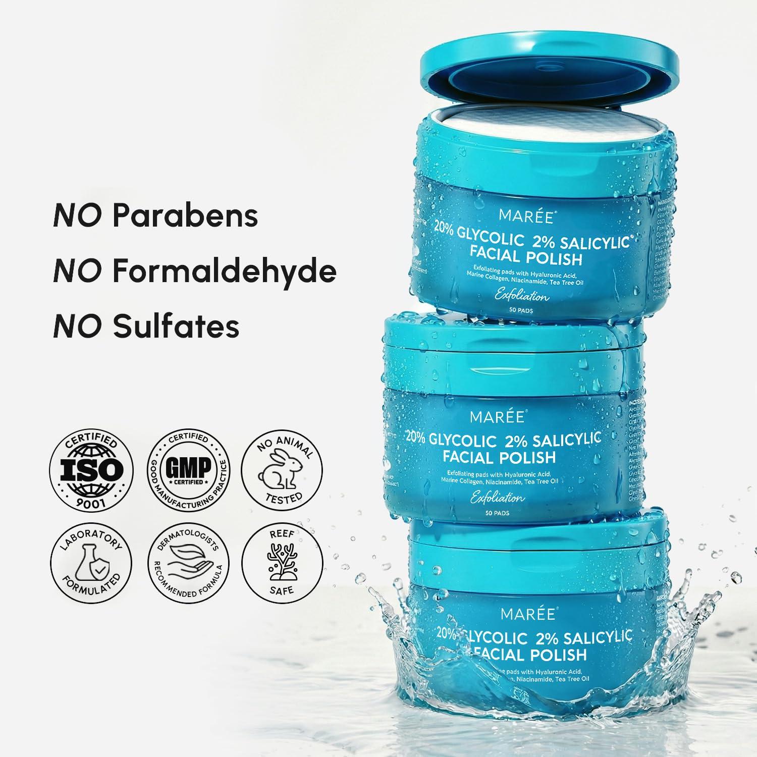 imageMAREE Glycolic Acid Pads Toner Pads for Face Cleansing Exfoliating Pad with Tea Tree Oil Salicylic Acid amp Vitamins E B3 B5 Acne Clearing Skin Pore Resurfacing amp Radiance Device 50 CountGlycolic Salicylic Pads