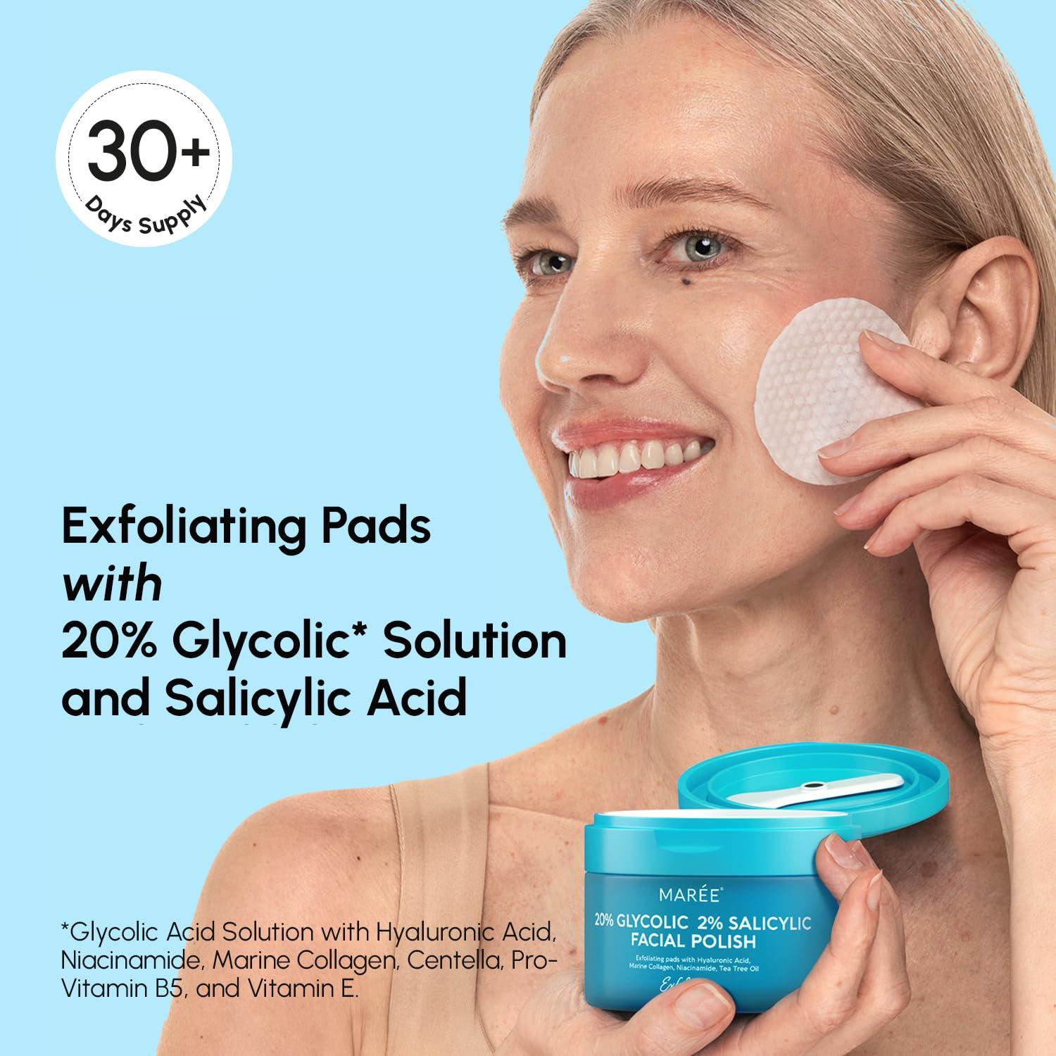 imageMAREE Glycolic Acid Pads Toner Pads for Face Cleansing Exfoliating Pad with Tea Tree Oil Salicylic Acid amp Vitamins E B3 B5 Acne Clearing Skin Pore Resurfacing amp Radiance Device 50 CountGlycolic Salicylic Pads