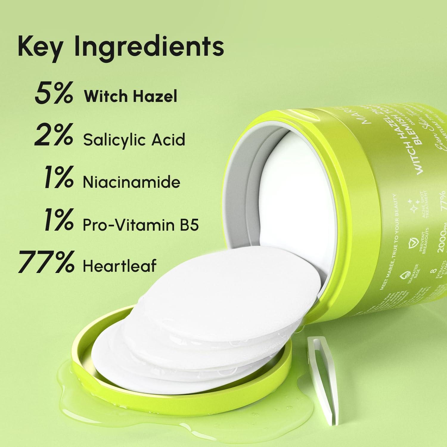 imageMAREE Glycolic Acid Pads Toner Pads for Face Cleansing Exfoliating Pad with Tea Tree Oil Salicylic Acid amp Vitamins E B3 B5 Acne Clearing Skin Pore Resurfacing amp Radiance Device 50 CountBlemish Toner Pads