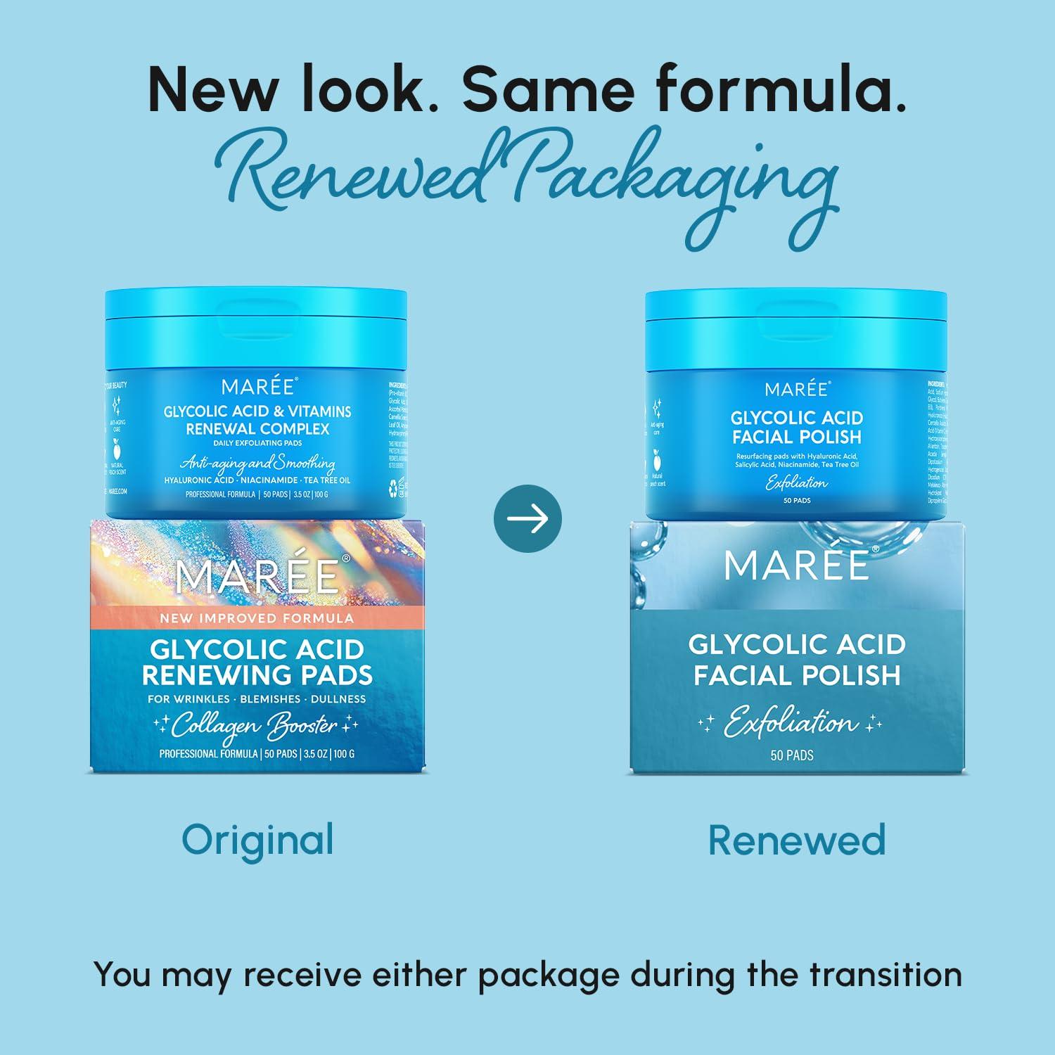 imageMAREE Glycolic Acid Pads Toner Pads for Face Cleansing Exfoliating Pad with Tea Tree Oil Salicylic Acid amp Vitamins E B3 B5 Acne Clearing Skin Pore Resurfacing amp Radiance Device 50 CountGlycolic Pads