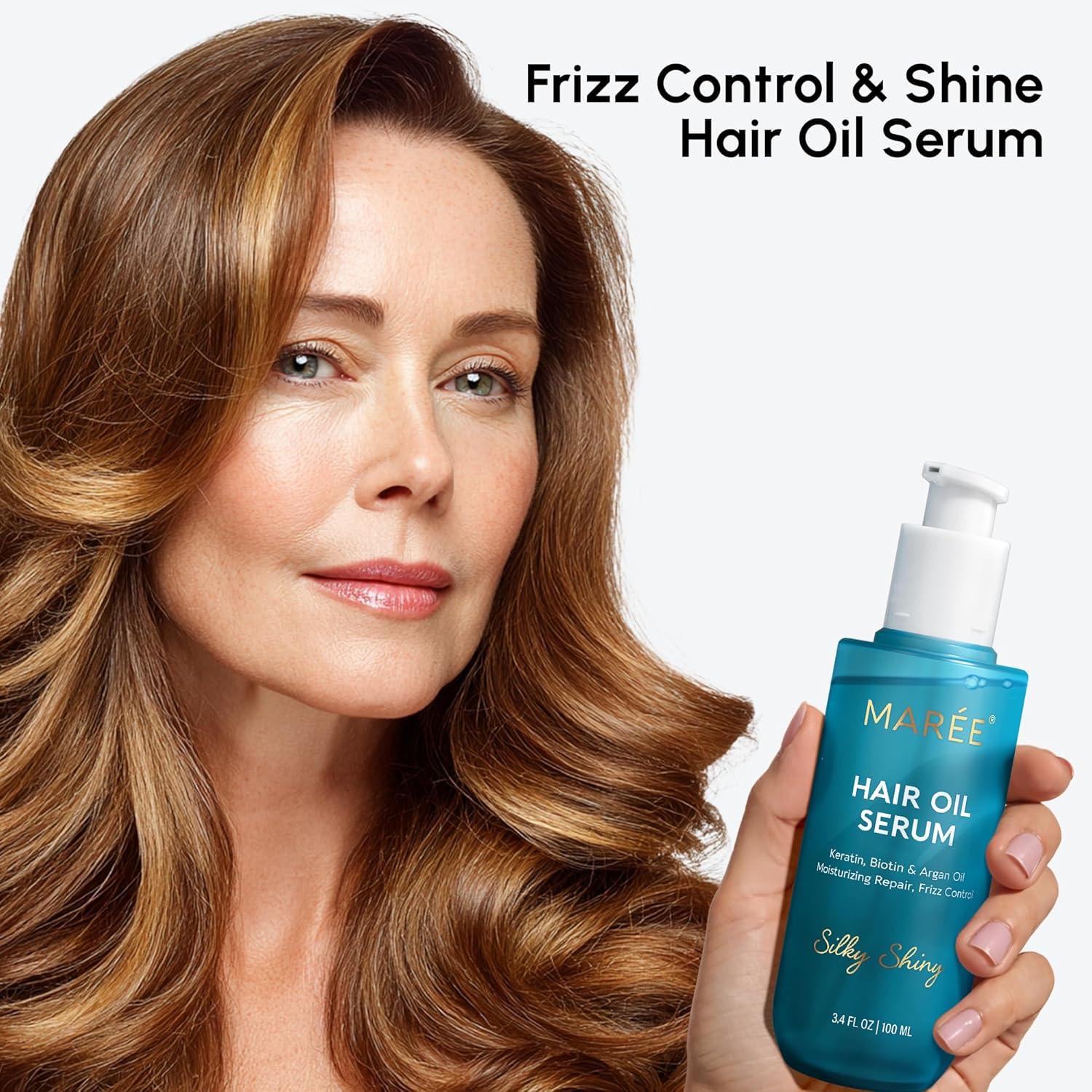 imageMAREE Hair Serum for Dry and Curly Hair Gloss Hair Oil for Frizzy Hair with Argan Oil Keratin amp Biotin Frizz Control Hair Care Products for Women Aceite Para el Cabello Keratin Hair TreatmentOriginal Hair Oil 2 Pack