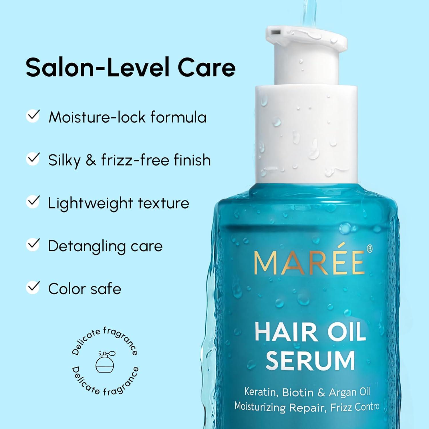 imageMAREE Hair Serum for Dry and Curly Hair Gloss Hair Oil for Frizzy Hair with Argan Oil Keratin amp Biotin Frizz Control Hair Care Products for Women Aceite Para el Cabello Keratin Hair TreatmentOriginal Hair Oil 2 Pack