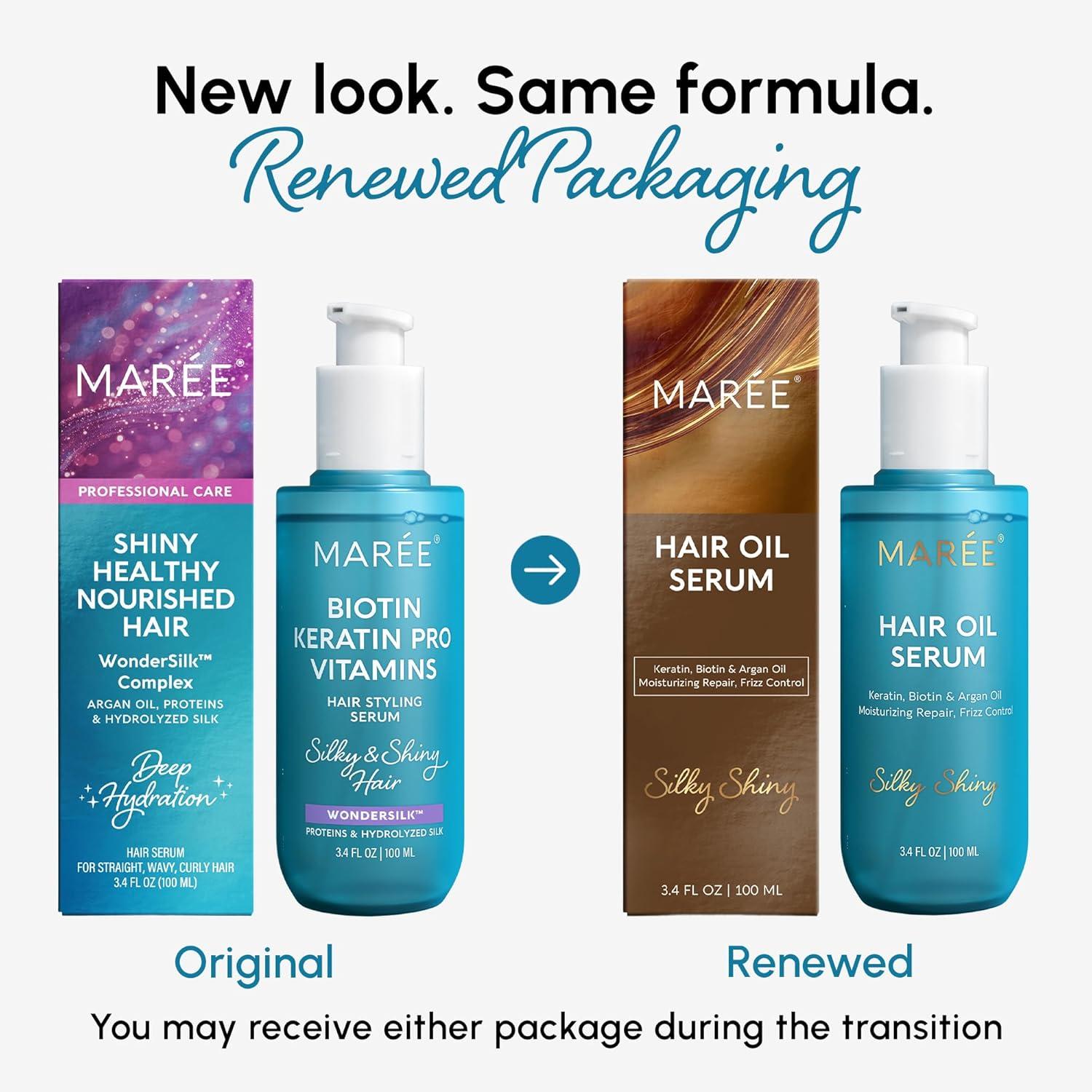 imageMAREE Hair Serum for Dry and Curly Hair Gloss Hair Oil for Frizzy Hair with Argan Oil Keratin amp Biotin Frizz Control Hair Care Products for Women Aceite Para el Cabello Keratin Hair TreatmentOriginal Hair Oil 2 Pack