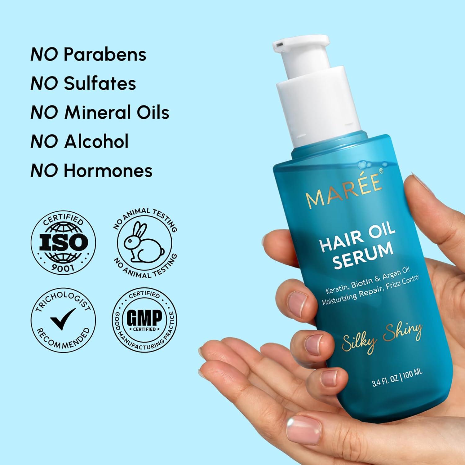 imageMAREE Hair Serum for Dry and Curly Hair Gloss Hair Oil for Frizzy Hair with Argan Oil Keratin amp Biotin Frizz Control Hair Care Products for Women Aceite Para el Cabello Keratin Hair TreatmentOriginal Hair Oil 2 Pack