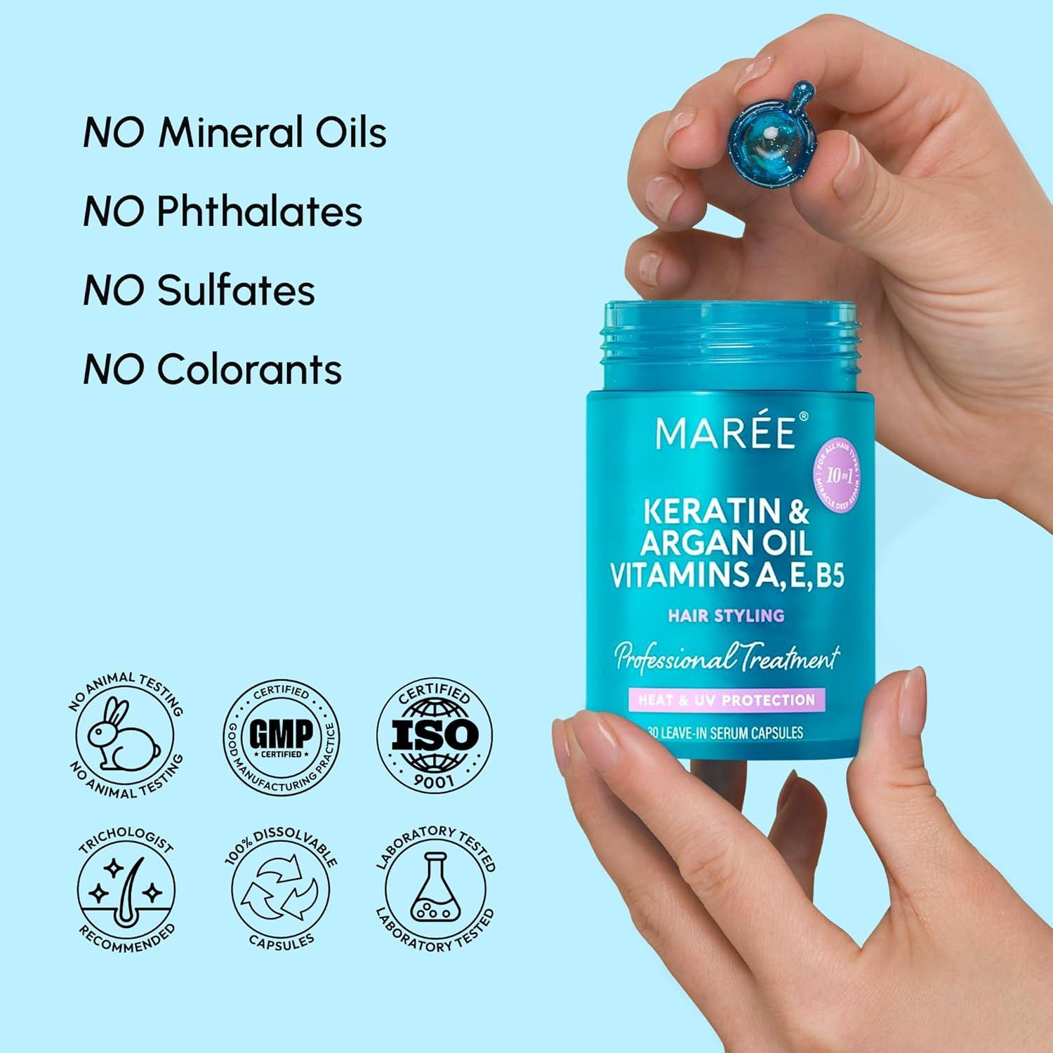 imageMAREE Hair Serum for Dry and Curly Hair Gloss Hair Oil for Frizzy Hair with Argan Oil Keratin amp Biotin Frizz Control Hair Care Products for Women Aceite Para el Cabello Keratin Hair TreatmentHair Oil Capsules