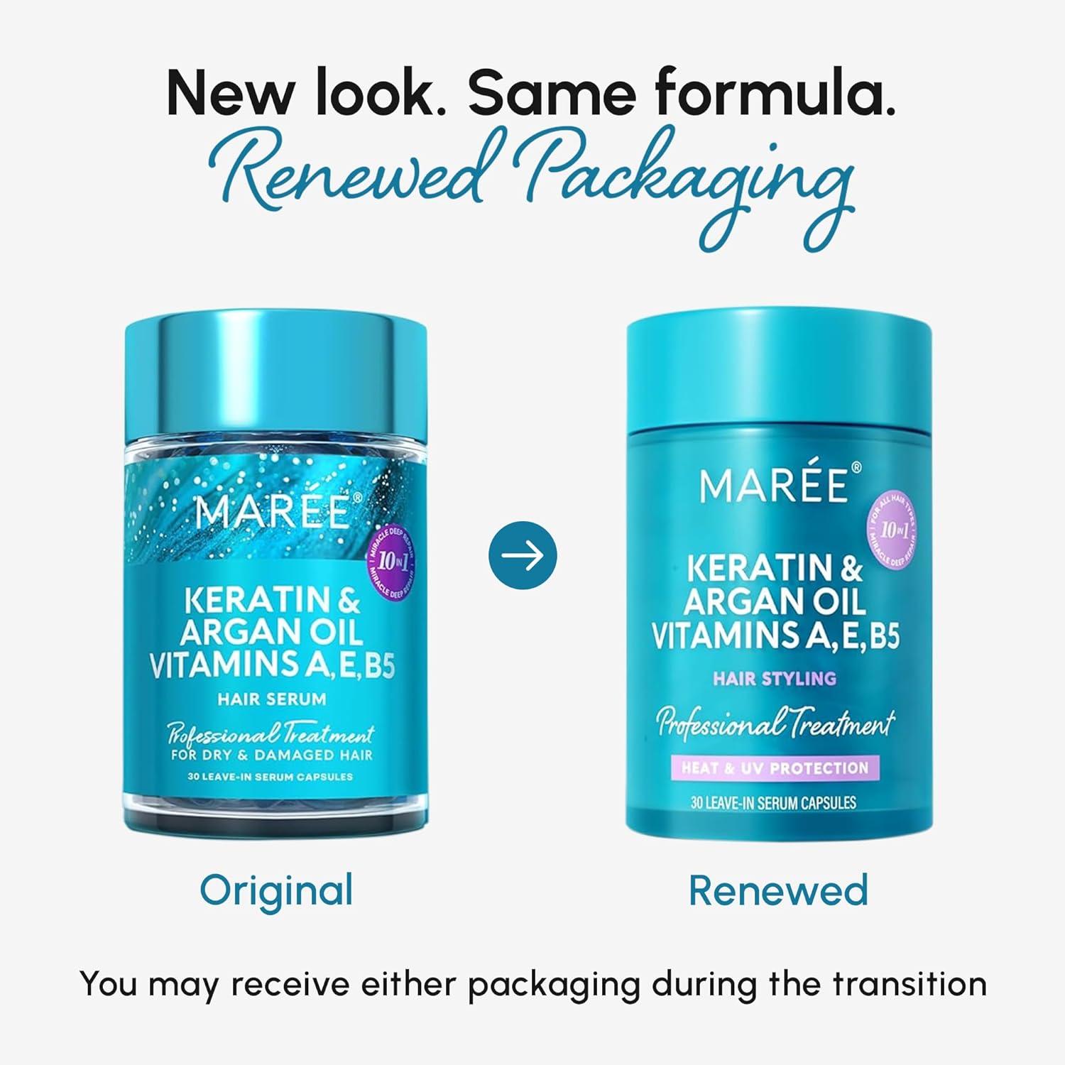 imageMAREE Hair Serum for Dry and Curly Hair Gloss Hair Oil for Frizzy Hair with Argan Oil Keratin amp Biotin Frizz Control Hair Care Products for Women Aceite Para el Cabello Keratin Hair TreatmentHair Oil Capsules 2 Pack