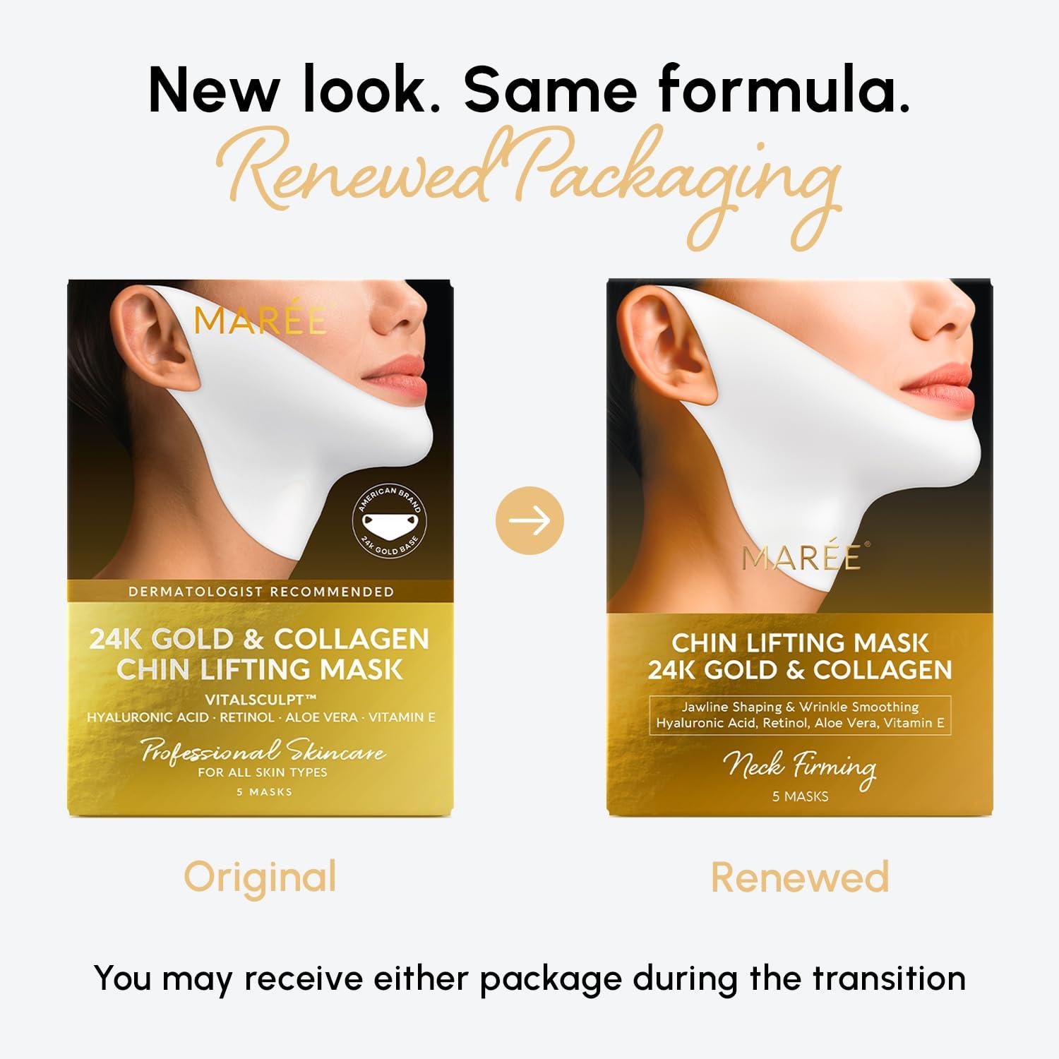 imageMAREE V Line Lifting Mask with 24K Gold Deep Collagen Face Mask for Women Jawline Shaper Mask with Retinol amp Hyaluronic Acid Neck Tightening amp Firming Double Chin Strap for Face Lift24K Gold