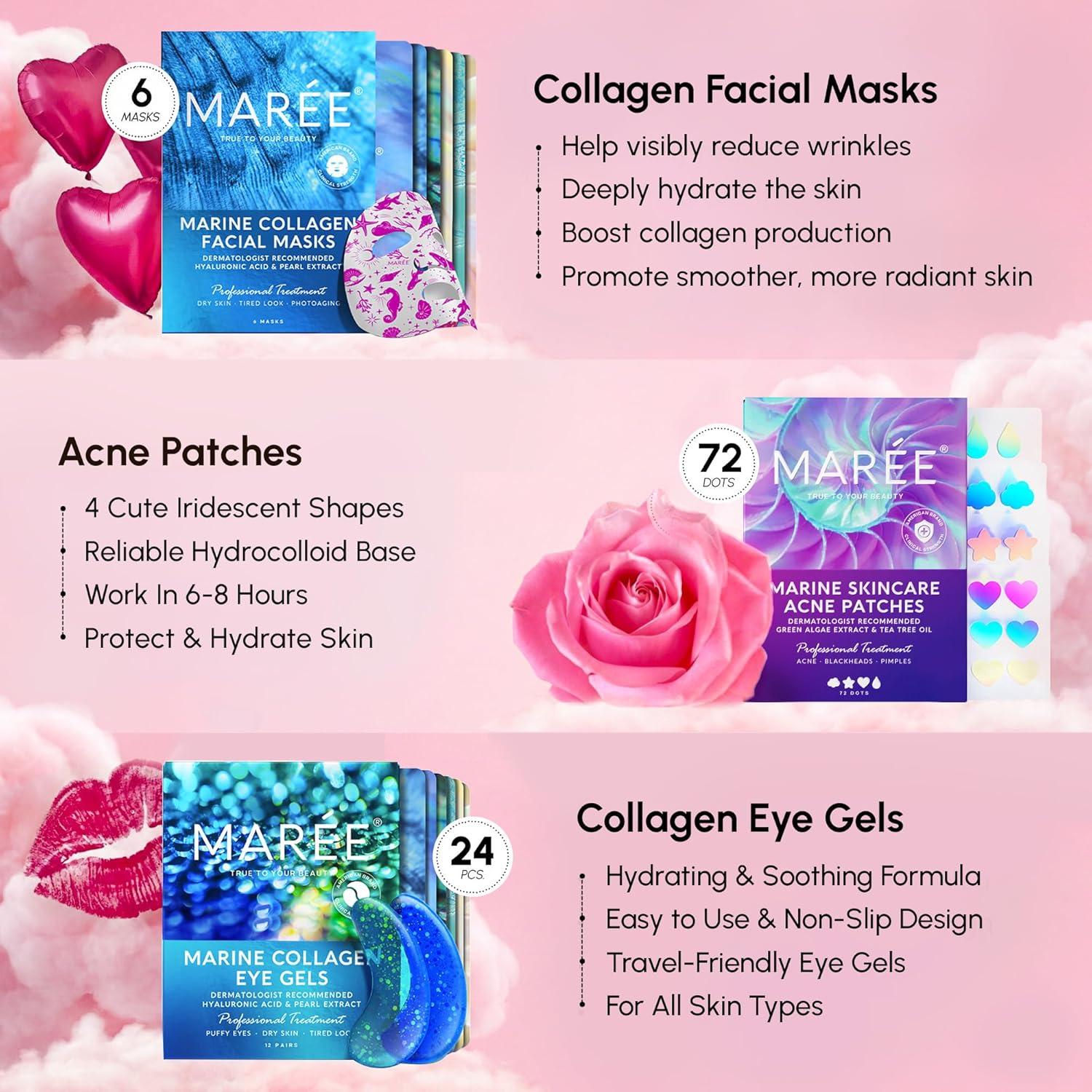 imageMAREE Valentines Day Gifts for Her Skincare Gift Box Under Eye Patches Collagen Face Mask amp Cute Star Pimple Patches Valentines Gifts for Her Gift Box for Women Mom amp SelfCare Lovers