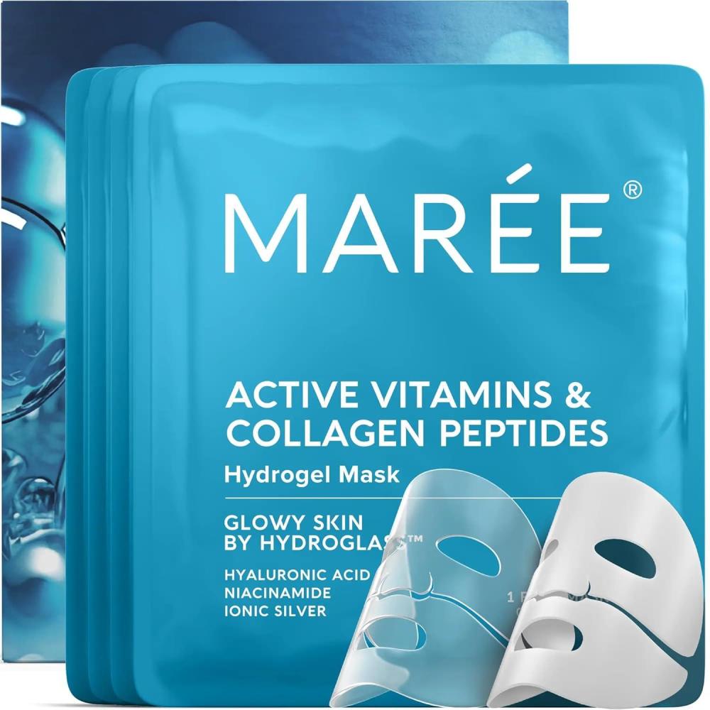 imageMAREE Collagen Facial Mask with Hyaluronic Acid Sheet Face Mask Skincare Centella Asiatica Green amp Red Algae Extract Hydrating Facemask For Women Skin Care Mascarillas Para La Cara 6 CountWhite