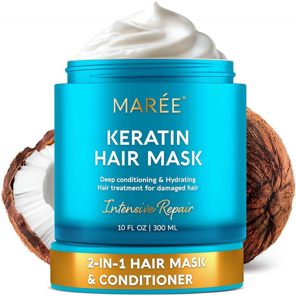 imageMAREE Deep Conditioning LeaveIn Hair Mask for Damaged Hair Keratin Hair Treatment with Biotin Natural Oils amp Vitamins LeaveIn Conditioner for Repair and Hydration Mascarilla Para CabelloWhite