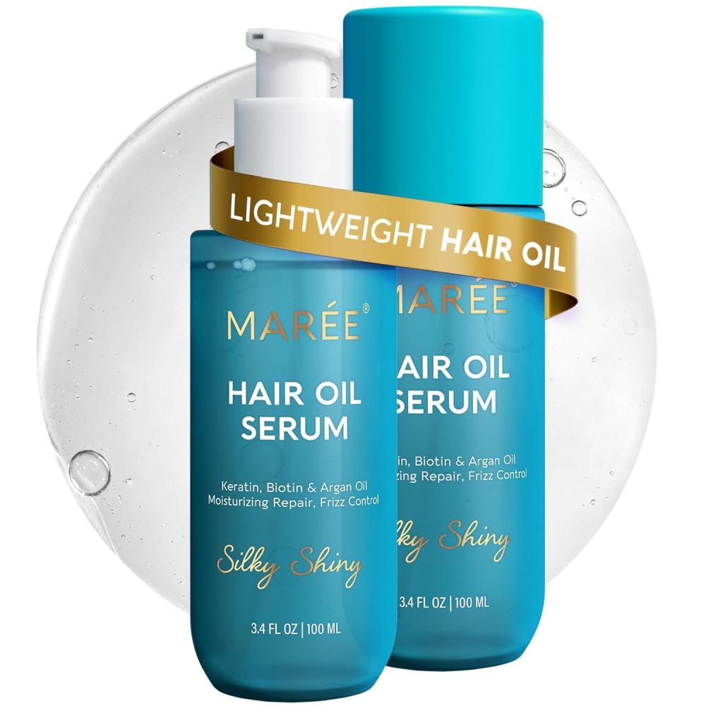 imageMAREE Hair Serum for Dry and Curly Hair Gloss Hair Oil for Frizzy Hair with Argan Oil Keratin amp Biotin Frizz Control Hair Care Products for Women Aceite Para el Cabello Keratin Hair TreatmentOriginal Hair Oil 2 Pack