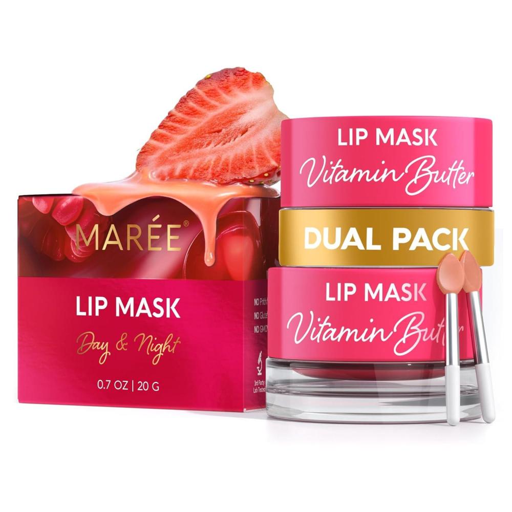 imageMAREE Lip Mask Overnight  Lip Moisturizer For Very Dry Lips  Hydrating Lip Butter Balm with Hyaluronic Acid amp Collagen  Overnight Lip Treatment  Lip Sleeping Mask Repair  Hidratante de LabiosLip Mask 2 Pack