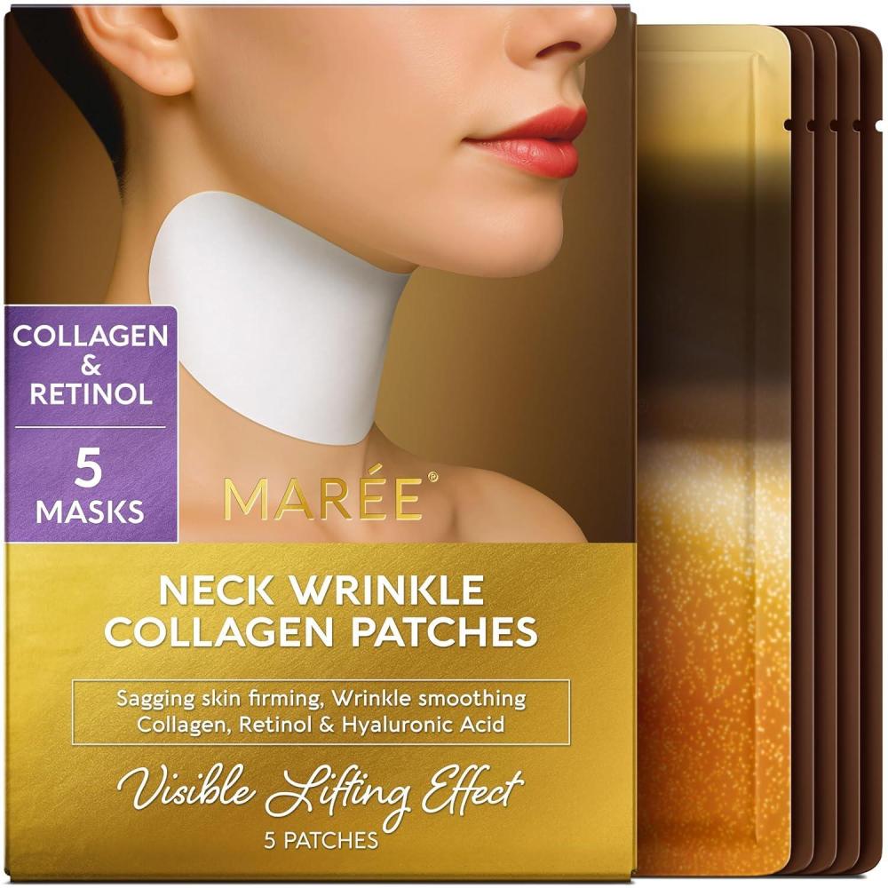 imageMAREE Neck Wrinkle Patches Collagen AntiWrinkle Patches with Retinol amp Hyaluronic Acid for Face Lift Neck Mask for Tightening and Firming Neck Lifting Mask amp Face Tape for Neck Wrinkles 5 Pcs