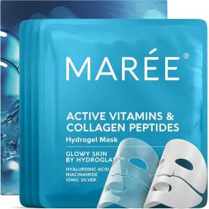 MAREE Collagen Facial Mask with Hyaluronic Acid — Sheet Face Mask Skincare — Centella Asiatica, Green & Red Algae Extract — Hydrating Facemask For Women Skin Care — Mascarillas Para La Cara — 6 Count(White)