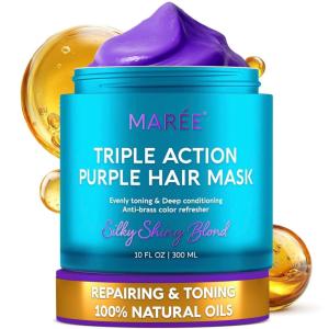 MAREE Deep Conditioning Leave-In Hair Mask for Damaged Hair – Keratin Hair Treatment with Biotin, Natural Oils & Vitamins – Leave-In Conditioner for Repair and Hydration – Mascarilla Para Cabello(Purple)