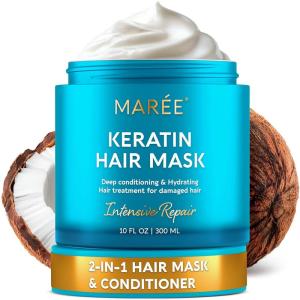 MAREE Deep Conditioning Leave-In Hair Mask for Damaged Hair – Keratin Hair Treatment with Biotin, Natural Oils & Vitamins – Leave-In Conditioner for Repair and Hydration – Mascarilla Para Cabello(White)