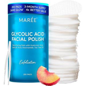 MAREE Glycolic Acid Pads – Toner Pads for Face Cleansing – Exfoliating Pad with Tea Tree Oil, Salicylic Acid & Vitamins E, B3, B5 – Acne Clearing, Skin Pore Resurfacing & Radiance Device – 50 Count(Glycolic Pads 200 Pcs)