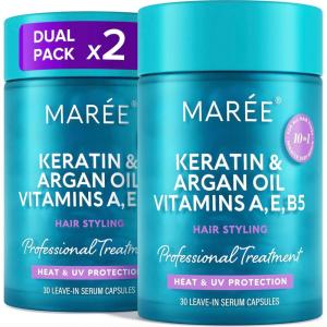 MAREE Hair Serum for Dry and Curly Hair Gloss – Hair Oil for Frizzy Hair with Argan Oil, Keratin & Biotin – Frizz Control Hair Care Products for Women – Aceite Para el Cabello – Keratin Hair Treatment(Hair Oil Capsules 2 Pack)