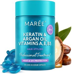 MAREE Hair Serum for Dry and Curly Hair Gloss – Hair Oil for Frizzy Hair with Argan Oil, Keratin & Biotin – Frizz Control Hair Care Products for Women – Aceite Para el Cabello – Keratin Hair Treatment(Hair Oil Capsules)