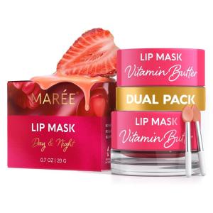 MAREE Lip Mask Overnight – Lip Moisturizer For Very Dry Lips – Hydrating Lip Butter Balm with Hyaluronic Acid & Collagen – Overnight Lip Treatment – Lip Sleeping Mask Repair – Hidratante de Labios(Lip Mask 2 Pack)