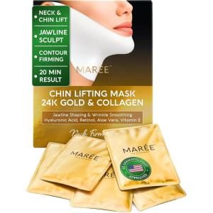 MAREE V Line Lifting Mask with 24K Gold – Deep Collagen Face Mask for Women – Jawline Shaper Mask with Retinol & Hyaluronic Acid – Neck Tightening & Firming – Double Chin Strap for Face Lift(24K Gold)