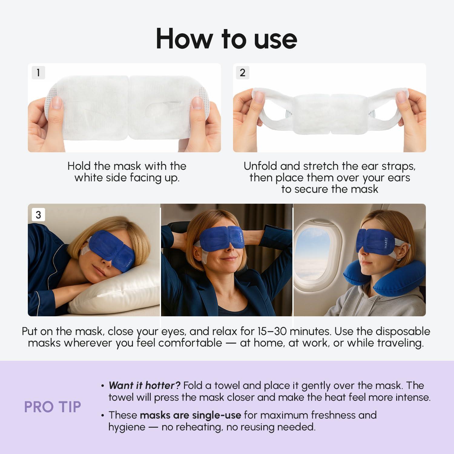 imageMAREE Heated Eye Masks for Dry Eyes Steam Eye Mask Disposable Lavender Self Heating Eye Mask for Puffy Eye Facial Steamer Alternative for Relaxation Warm Compress for Eyes Spa Gift for Women16 Count Pack of 1