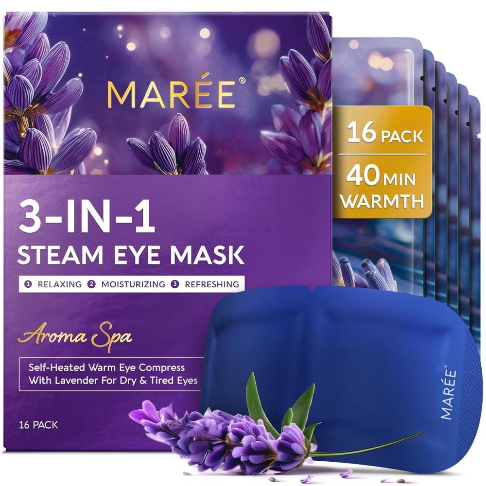 imageMAREE Heated Eye Masks for Dry Eyes Steam Eye Mask Disposable Lavender Self Heating Eye Mask for Puffy Eye Facial Steamer Alternative for Relaxation Warm Compress for Eyes Spa Gift for Women16 Count Pack of 1