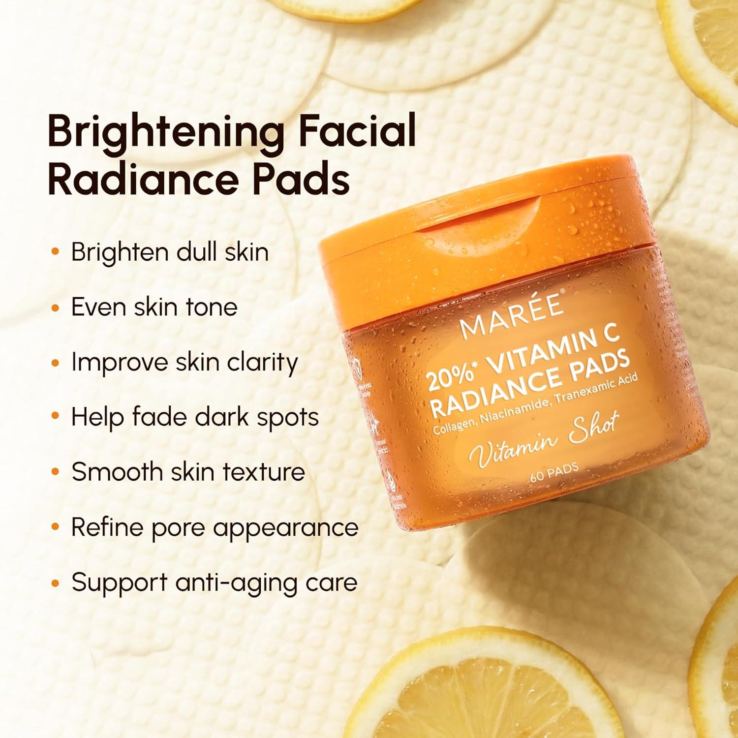 imageMAREE Glycolic Acid Pads Toner Pads for Face Cleansing Exfoliating Pad with Tea Tree Oil Salicylic Acid amp Vitamins E B3 B5 Acne Clearing Skin Pore Resurfacing amp Radiance Device 80 CountVitamin C Pads