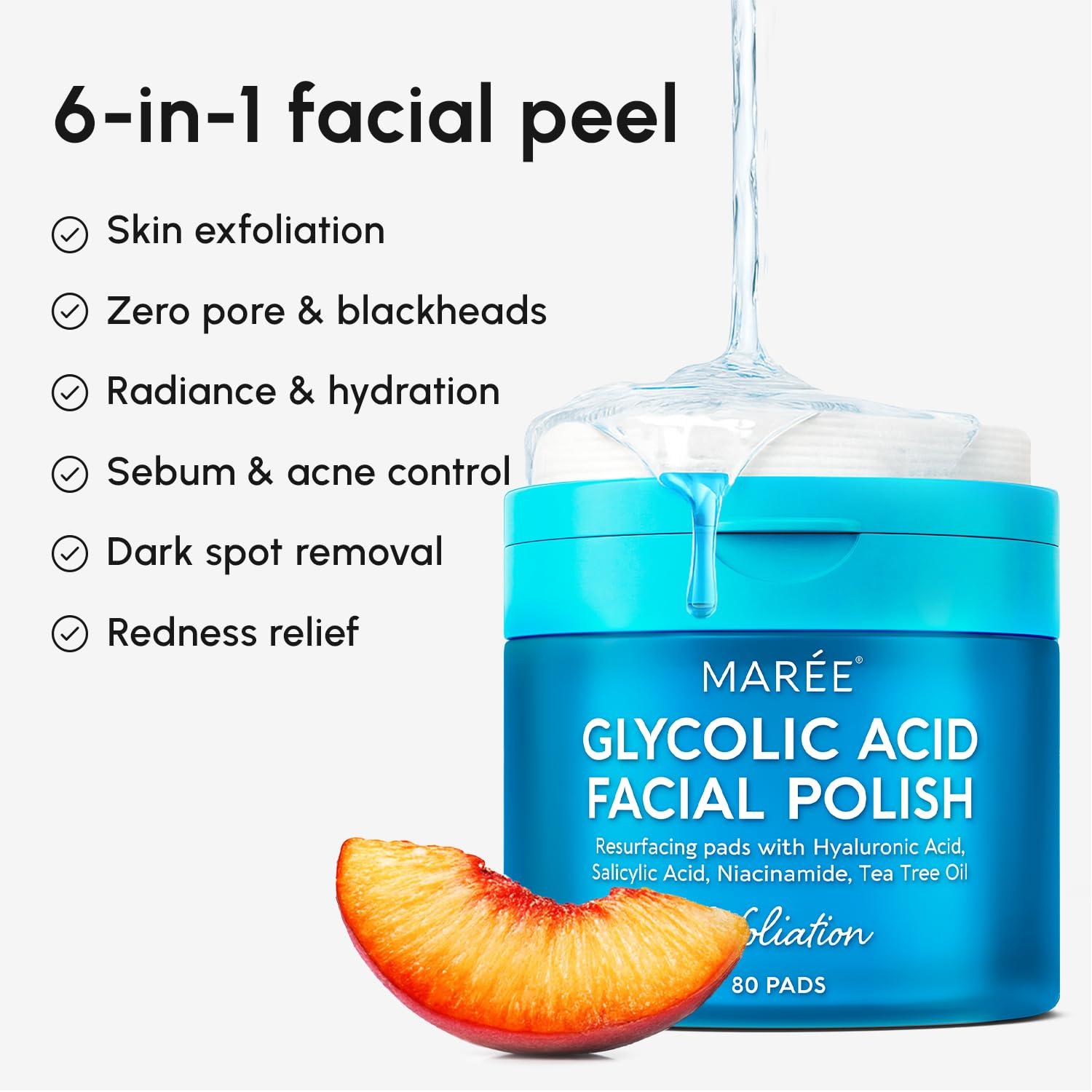 imageMAREE Glycolic Acid Pads Toner Pads for Face Cleansing Exfoliating Pad with Tea Tree Oil Salicylic Acid amp Vitamins E B3 B5 Acne Clearing Skin Pore Resurfacing amp Radiance Device 80 CountGlycolic Pads 80 Pcs