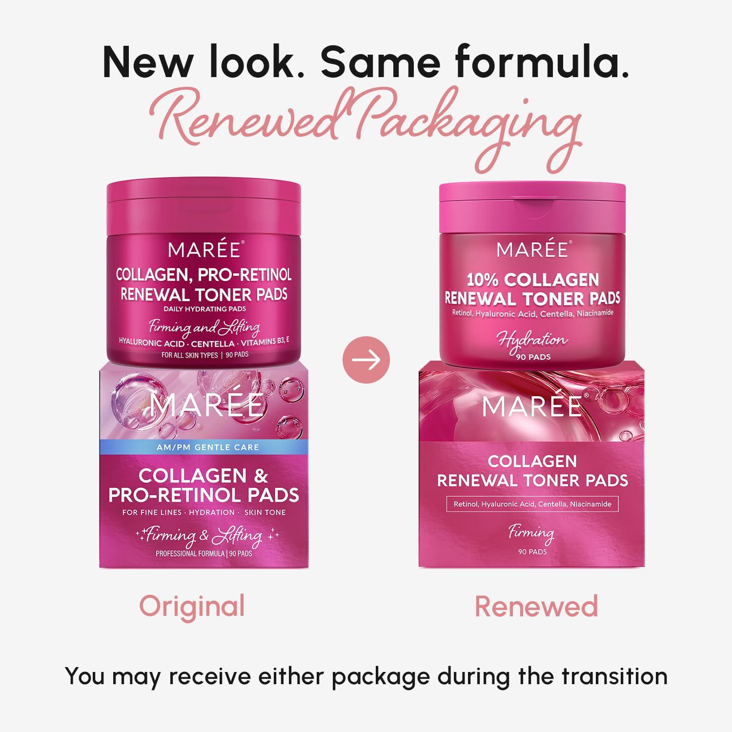 imageMAREE Glycolic Acid Pads Toner Pads for Face Cleansing Exfoliating Pad with Tea Tree Oil Salicylic Acid amp Vitamins E B3 B5 Acne Clearing Skin Pore Resurfacing amp Radiance Device 80 CountRetinol Collagen Pads