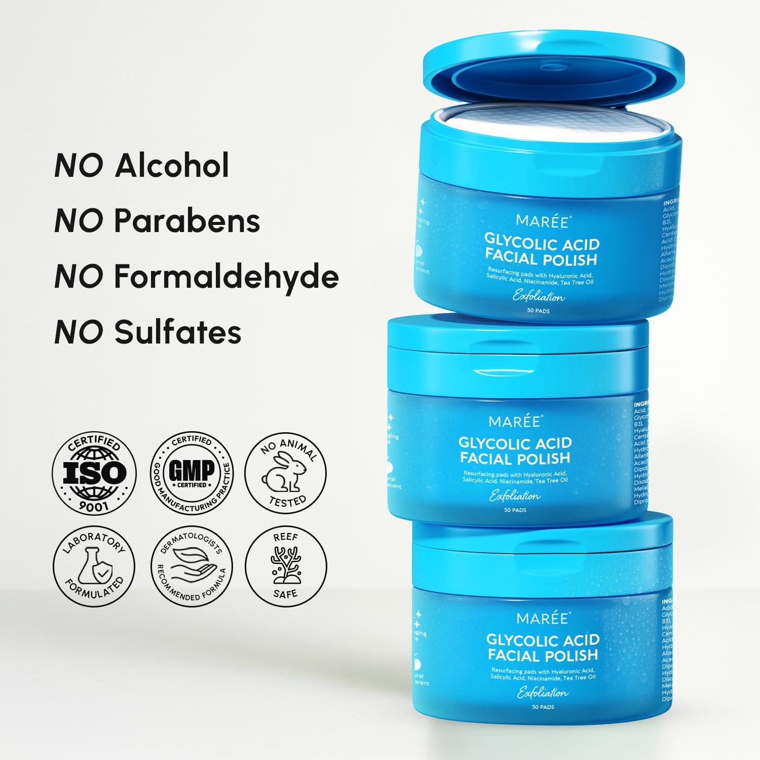 imageMAREE Glycolic Acid Pads Toner Pads for Face Cleansing Exfoliating Pad with Tea Tree Oil Salicylic Acid amp Vitamins E B3 B5 Acne Clearing Skin Pore Resurfacing amp Radiance Device 80 CountGlycolic Pads
