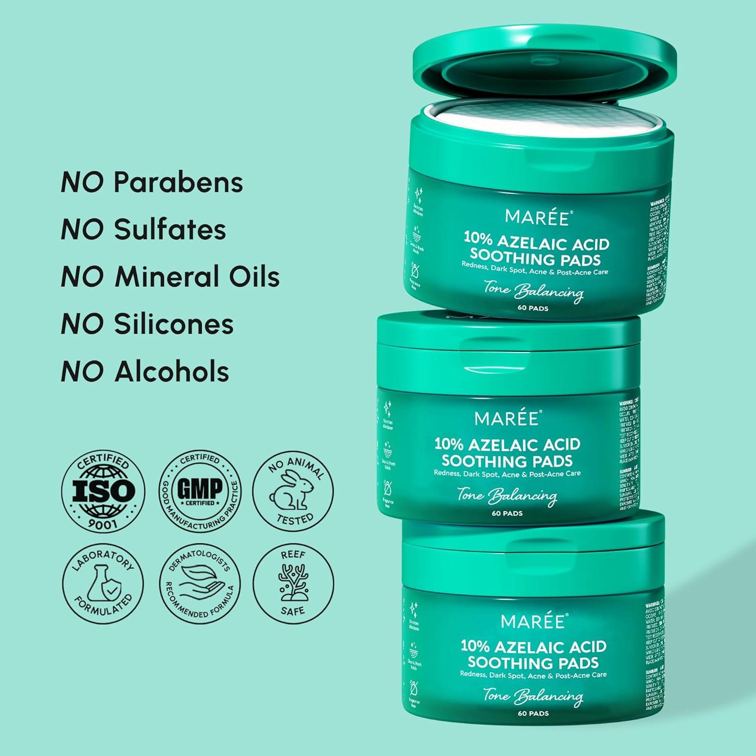 imageMAREE Glycolic Acid Pads Toner Pads for Face Cleansing Exfoliating Pad with Tea Tree Oil Salicylic Acid amp Vitamins E B3 B5 Acne Clearing Skin Pore Resurfacing amp Radiance Device 80 CountAzelaic Pads