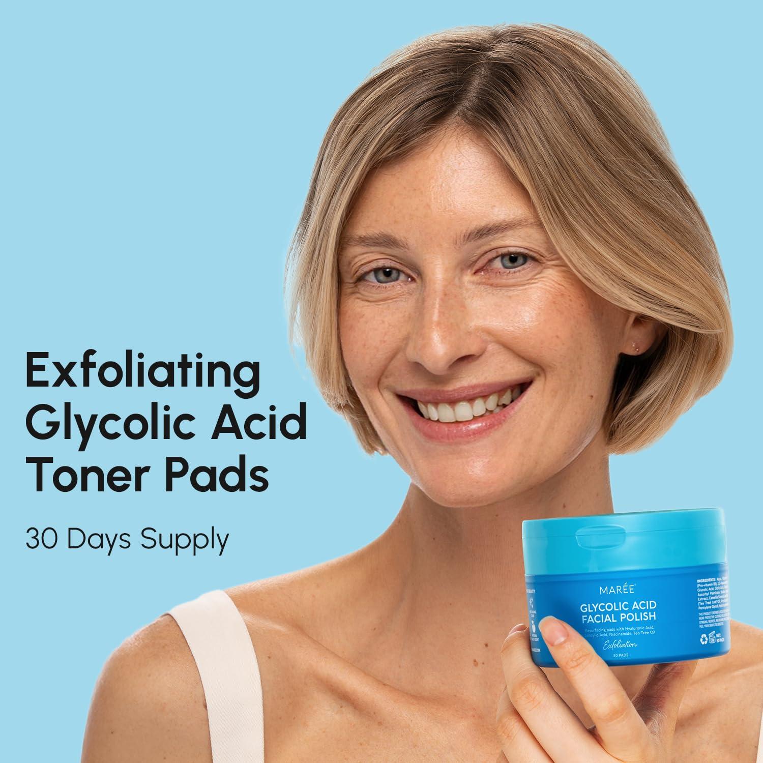 imageMAREE Glycolic Acid Pads Toner Pads for Face Cleansing Exfoliating Pad with Tea Tree Oil Salicylic Acid amp Vitamins E B3 B5 Acne Clearing Skin Pore Resurfacing amp Radiance Device 80 CountGlycolic Pads 2 Pack