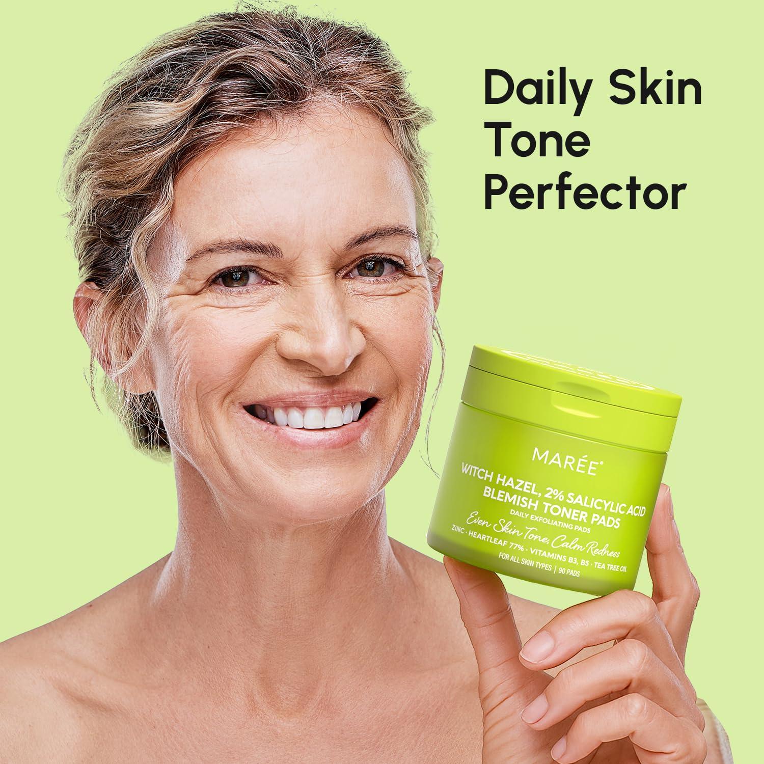 imageMAREE Glycolic Acid Pads Toner Pads for Face Cleansing Exfoliating Pad with Tea Tree Oil Salicylic Acid amp Vitamins E B3 B5 Acne Clearing Skin Pore Resurfacing amp Radiance Device 80 CountBlemish Toner Pads