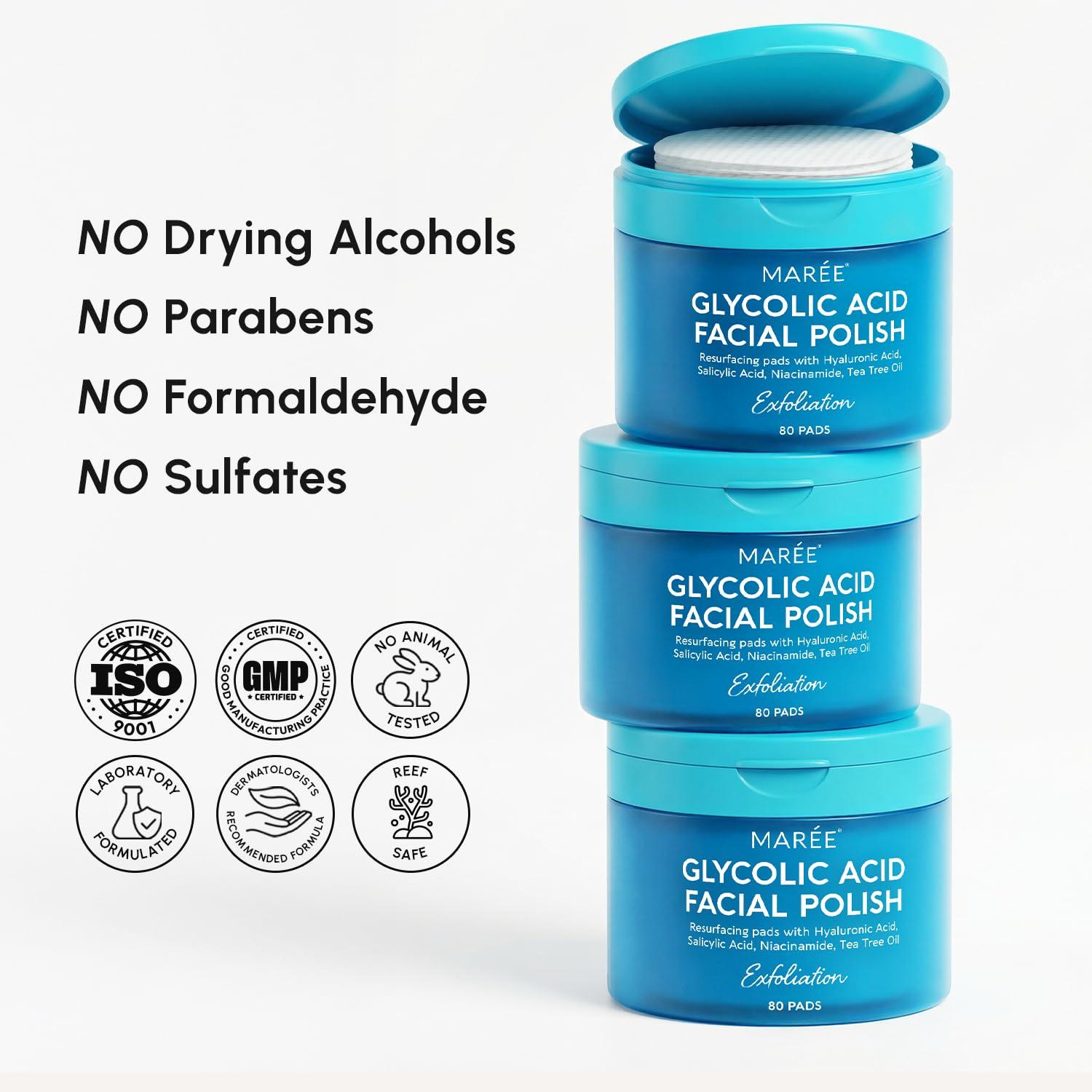 imageMAREE Glycolic Acid Pads Toner Pads for Face Cleansing Exfoliating Pad with Tea Tree Oil Salicylic Acid amp Vitamins E B3 B5 Acne Clearing Skin Pore Resurfacing amp Radiance Device 80 CountGlycolic Pads 80 Pcs