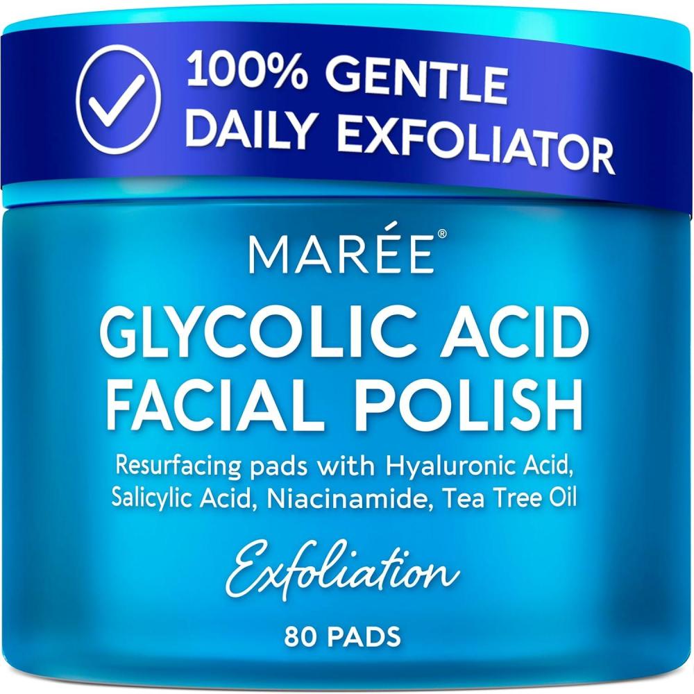 imageMAREE Glycolic Acid Pads Toner Pads for Face Cleansing Exfoliating Pad with Tea Tree Oil Salicylic Acid amp Vitamins E B3 B5 Acne Clearing Skin Pore Resurfacing amp Radiance Device 80 CountGlycolic Pads 80 Pcs